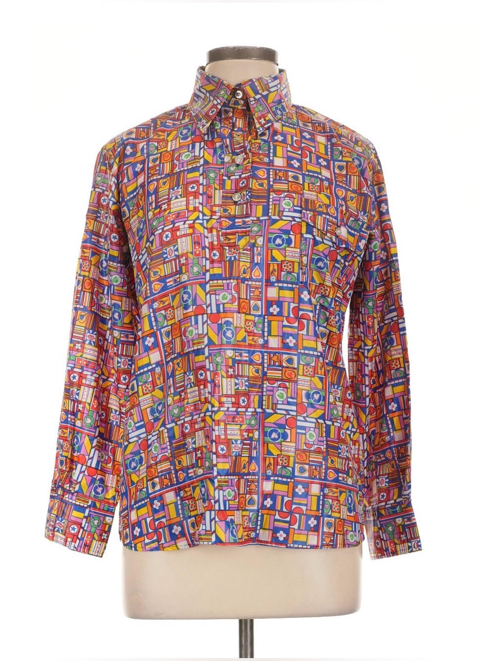 Obermeyer Wind Shirt Geometric Multicolor Novelty Print Made in Japan VTG Large